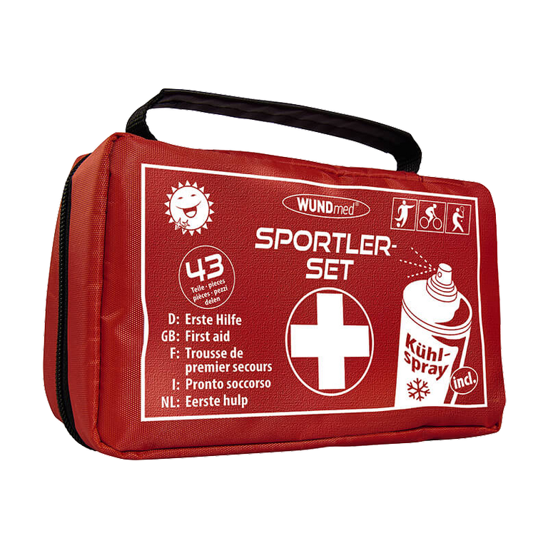 Trousse De Premier Secours Club Sport - Spray Froid, Compresses, Pansements, Ciseaux - 23x18x6 Cm - Rouge